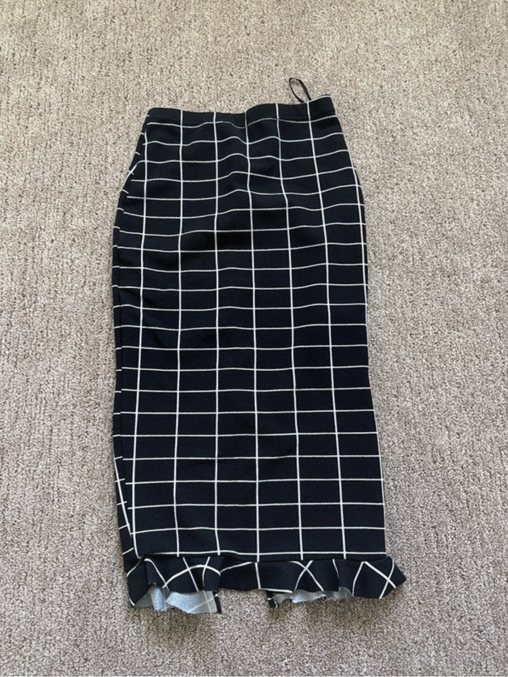 SHEIN Black Windowpane Midi Pencil Skirt with Ruffle Hem